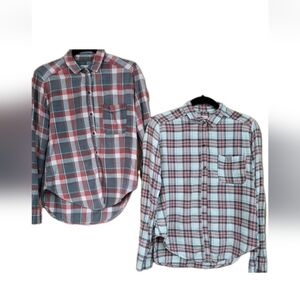 Hollister Lot Of 2 Plaid 100% Cotton Flannel Shirts Womens Sz Med